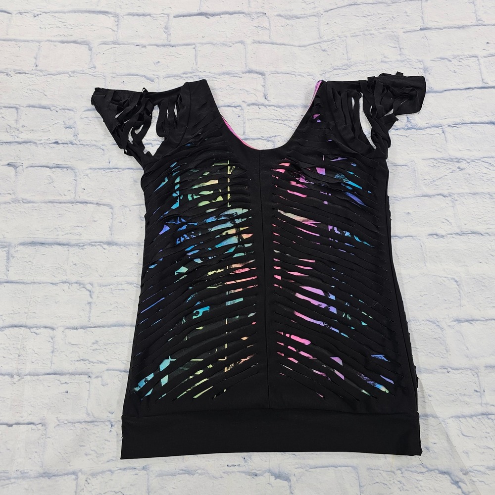 Costume Gallery Cut Out Graphic Top Womens M Black Neon Grunge Festival Lycra - Picture 1 of 9